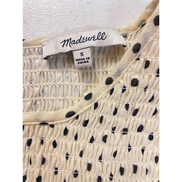 Madewell Smocked Ruffle-Shoulder Midi Dress Inkbrush Dots Small - Picture 8 of 9